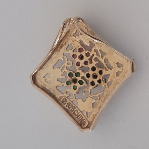 Sapphire Emerald Ruby Flower Pendant Gold Sterling - Picture 6 of 7